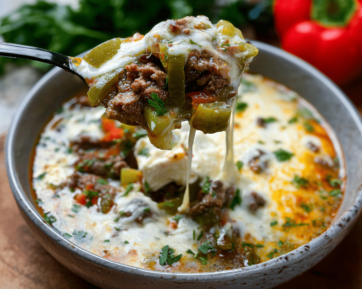Gluten-Free Creamy Philly Cheese Steak Soup