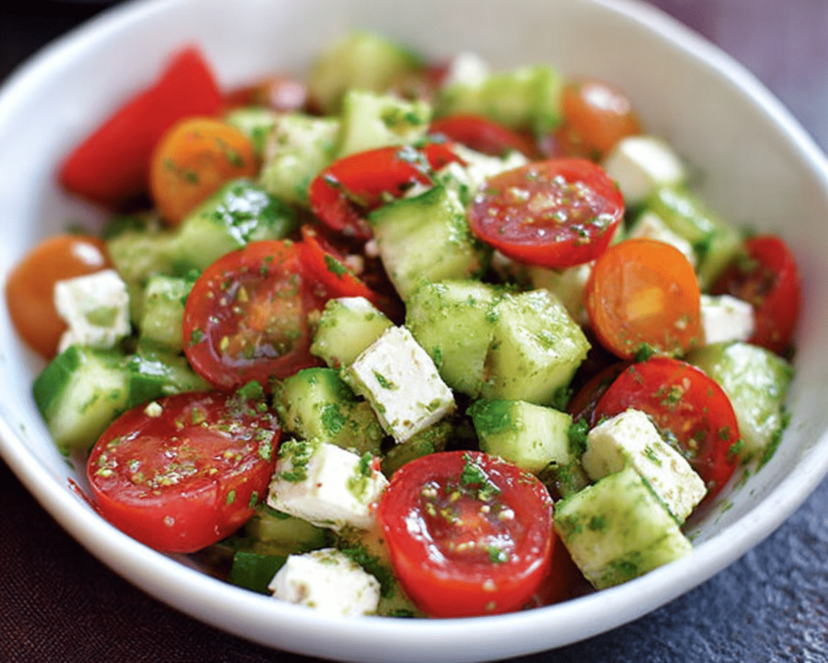Gluten-Free Cucumber and Tomato Salad with Feta For Spring
