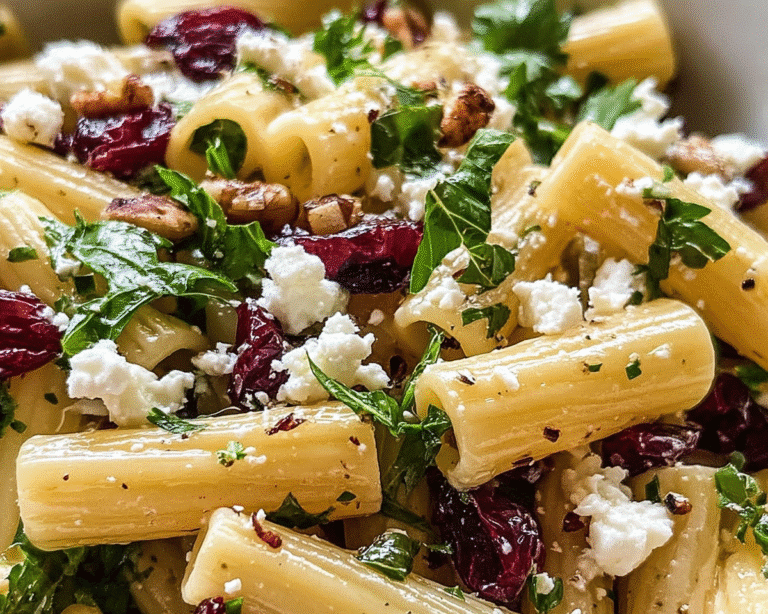 Gluten-Free Feta & Cranberry Rigatoni Salad with Lemon Vinaigrette