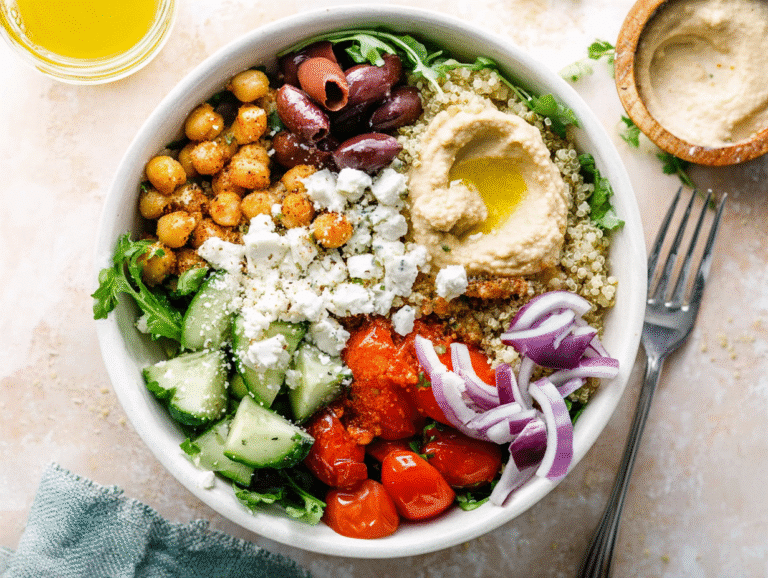Gluten-Free Fresh Mediterranean Quinoa Bowls with Hummus