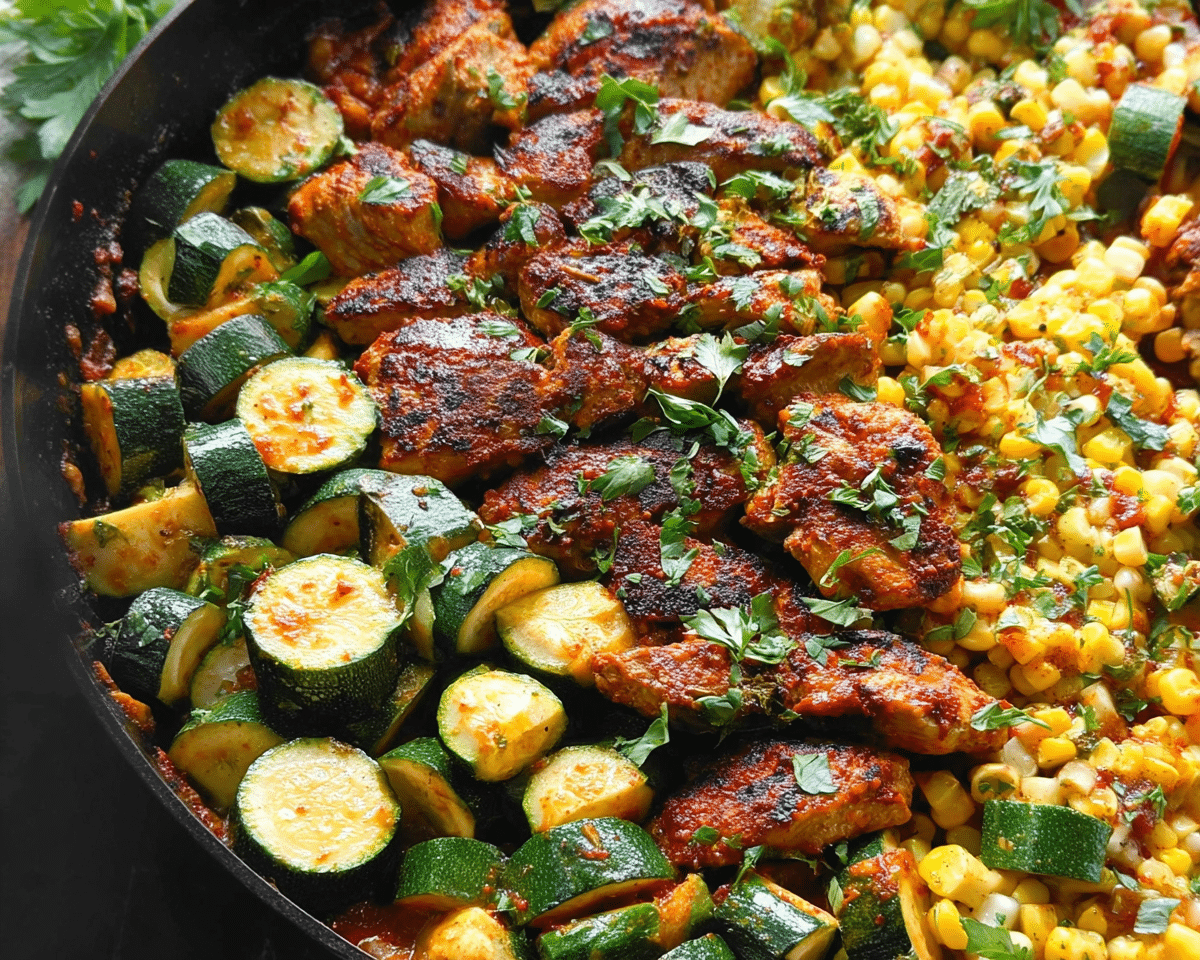 Gluten-Free Garlic Butter Chicken with Zucchini and Corn For Spring Dinner