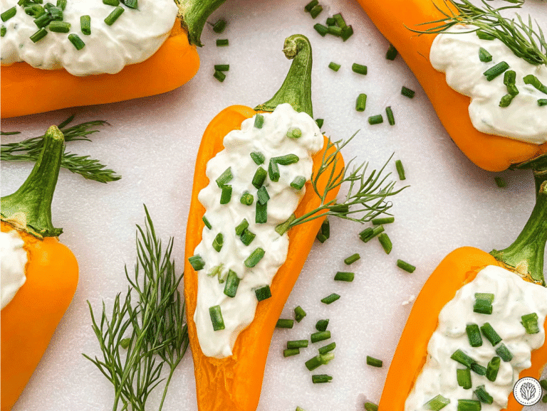 Gluten-Free Mini Orange Peppers as Carrots with Zesty Cream Cheese Spread