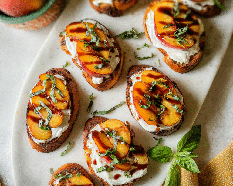 Gluten-Free Peach Bruschetta with Whipped Ricotta For Spring Dinner