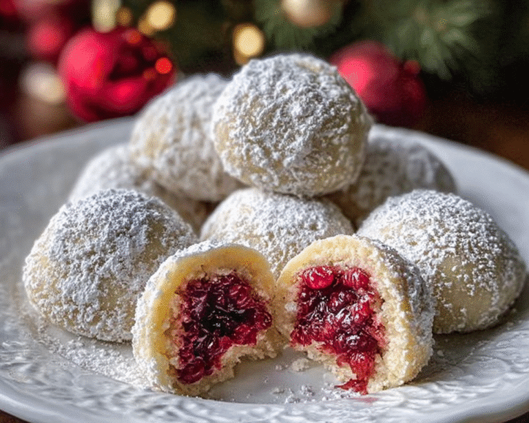 Gluten-Free Raspberry-Filled Almond Snowball Cookies
