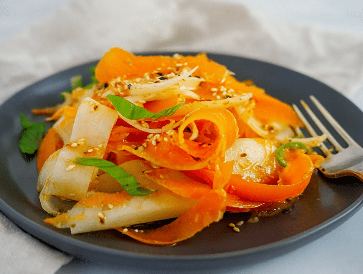 Gluten-Free Shaved Carrot and Daikon Salad with Sesame Ginger Dressing