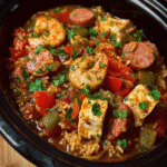 Gluten-Free Slow Cooker Cajun Jambalaya with Chicken, Sausage & Shrimp For Spring