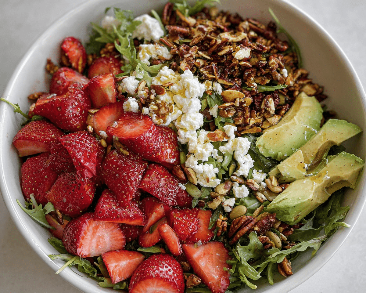 Gluten-Free Strawberry Crunch Salad with Champagne Vinaigrette For Spring Dinner