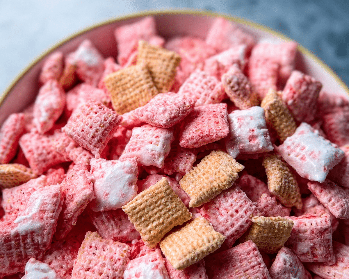 Gluten-Free Strawberry Shortcake Puppy Chow For Spring Desserts