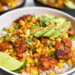Gluten-Free Street Corn Chicken Rice Bowl For Spring Dinner