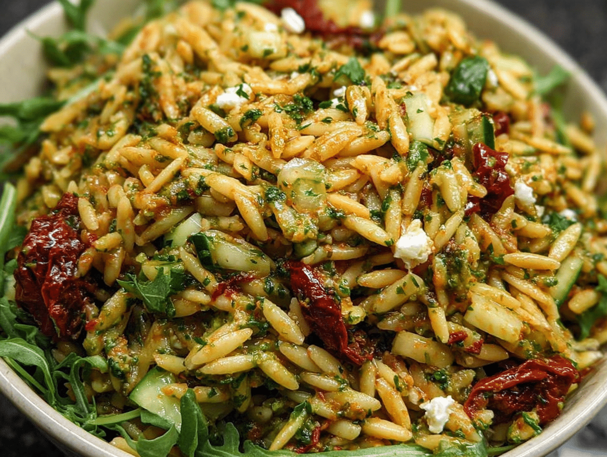 Gluten-Free Sun Dried Tomato Orzo Pesto