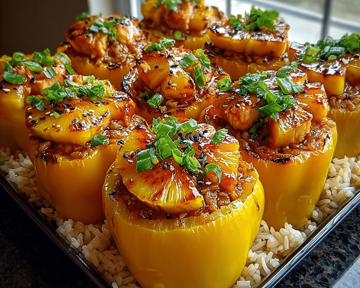 Gluten-Free Teriyaki Pineapple Chicken and Rice Stuffed Peppers For Spring Dinner
