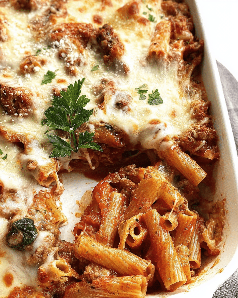 Gluten-Free Italian Sausage Baked Mostaccioli with Spinach