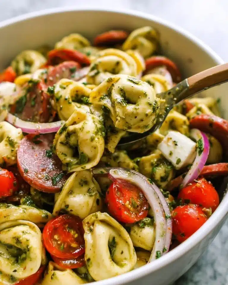 Colorful Antipasto Tortellini Pasta Salad with fresh ingredients and vibrant colors.