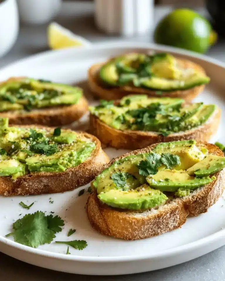 Mini avocado toasts appetizers topped with fresh ingredients on a wooden platter.