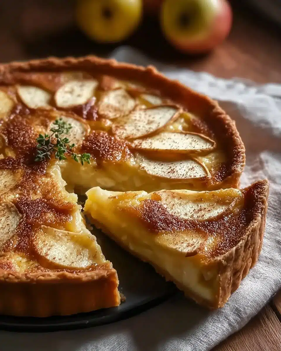 Delicious homemade Apple Custard Pie on a plate