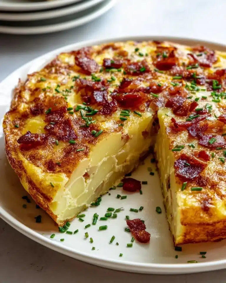 Delicious Bacon Potato Frittata with crispy bacon and golden potatoes