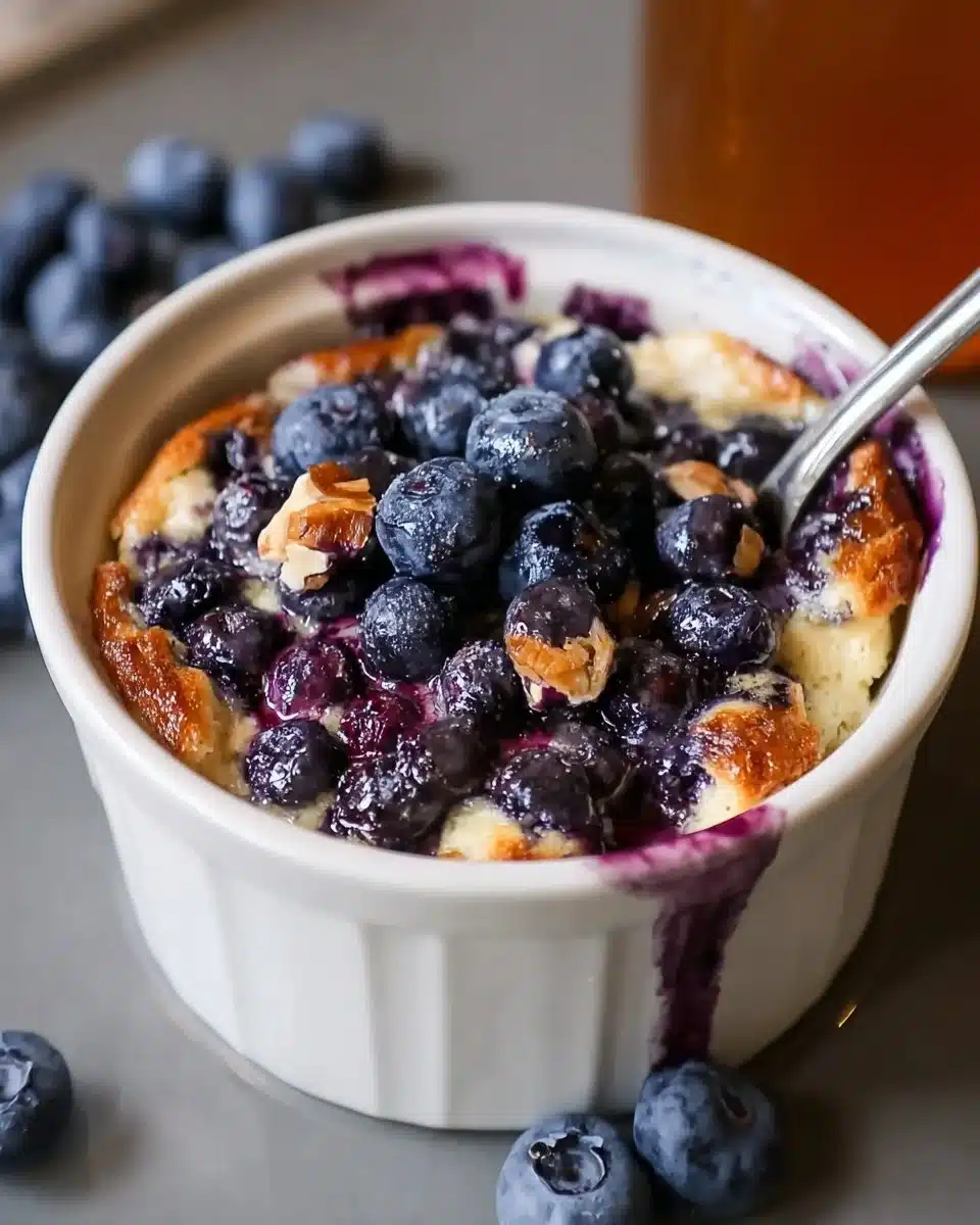 Baked blueberry cottage cheese breakfast bowls served in a bowl
