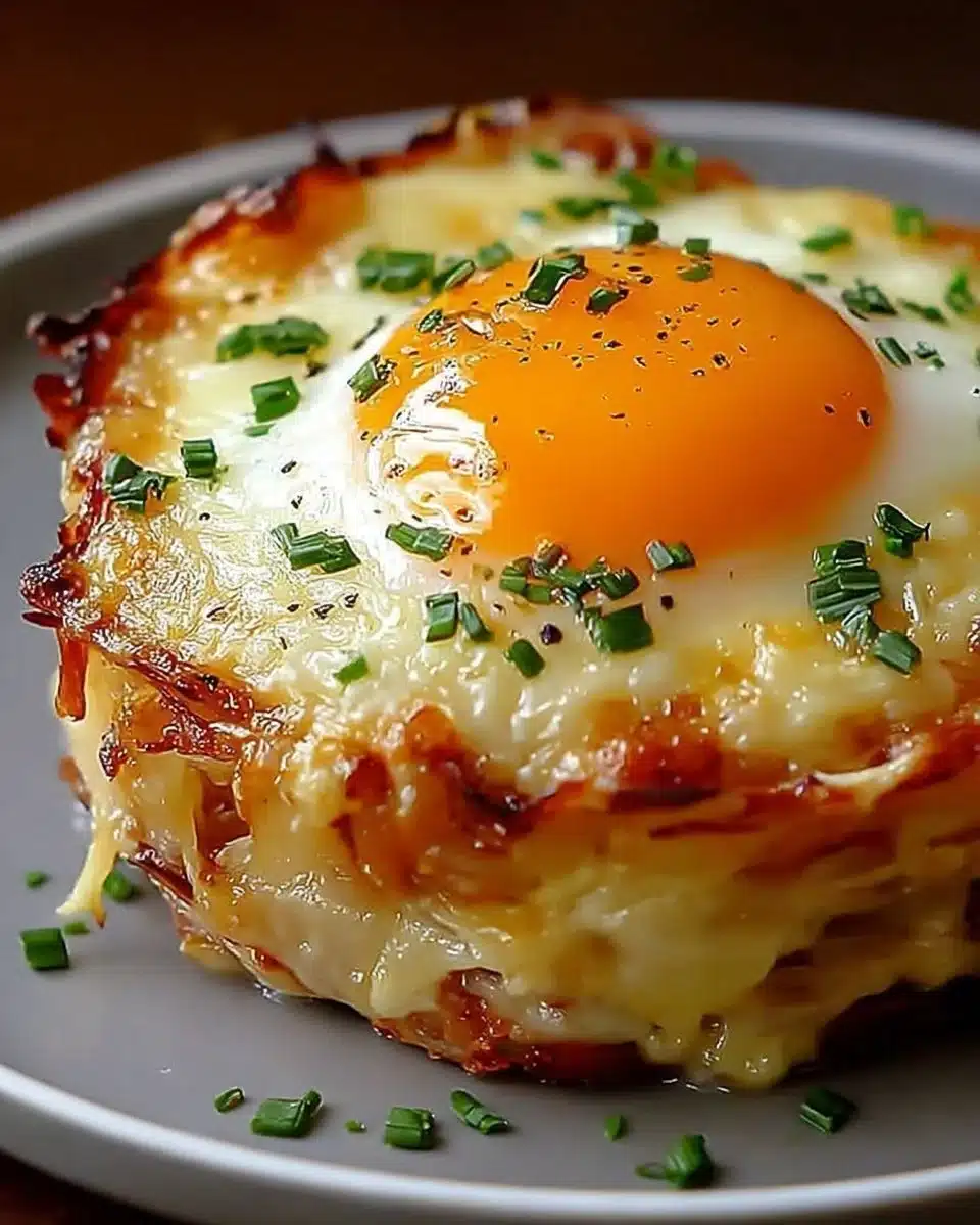 Delicious Baked Eggs Napoleon served in a rustic dish