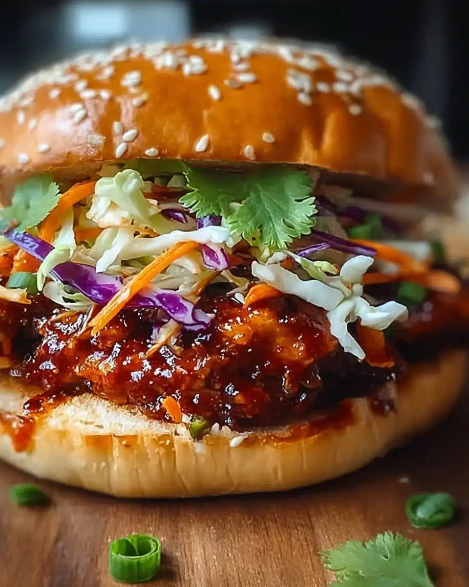 Delicious BBQ chicken sandwich with smoky sauce and fresh toppings
