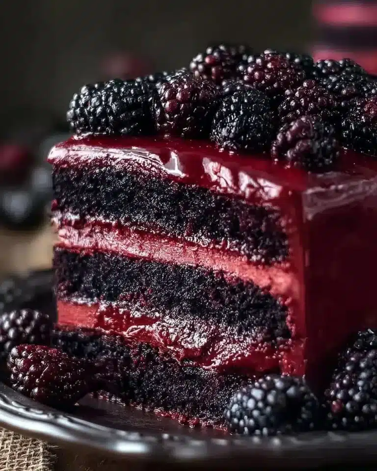 Blackberry Velvet Gothic Cake with dark chocolate and fresh blackberries