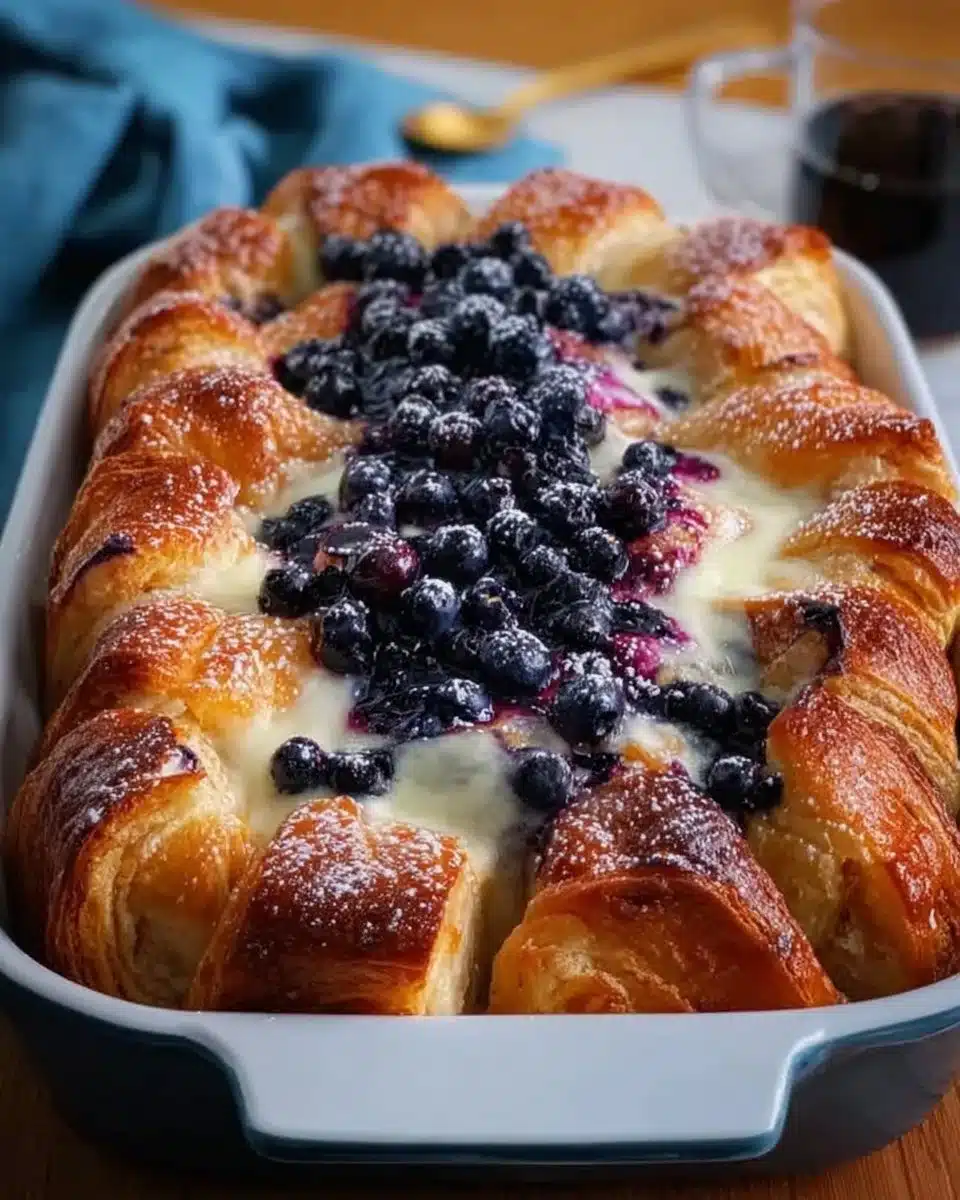 Blueberry Cream Cheese Croissant Casserole