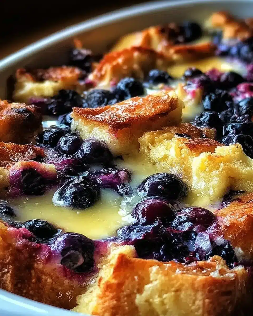 Blueberry Lemon French Toast Casserole with fresh blueberries and lemon zest