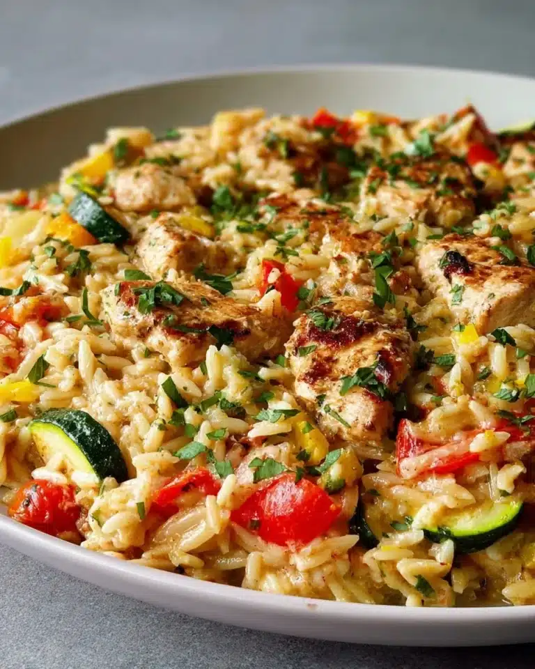 Boursin Orzo Bake with Chicken and Fresh Vegetables