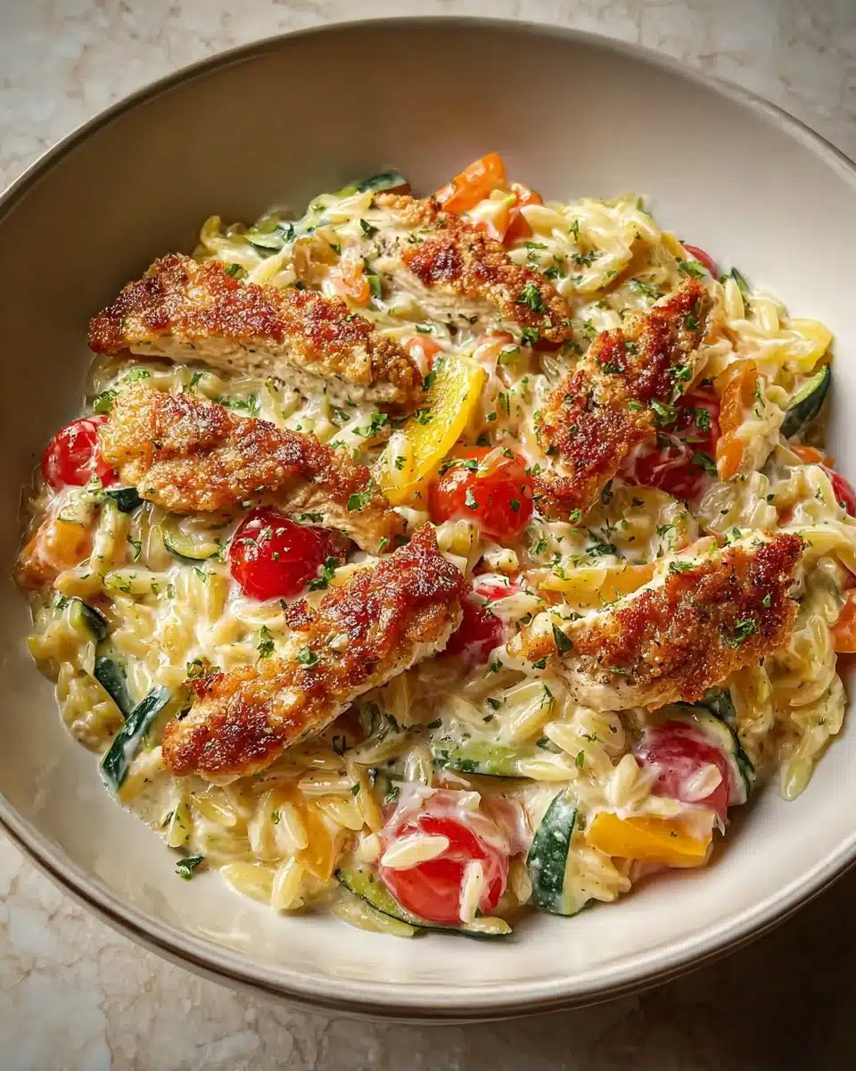 Boursin Orzo Bake with Chicken and Vegetables