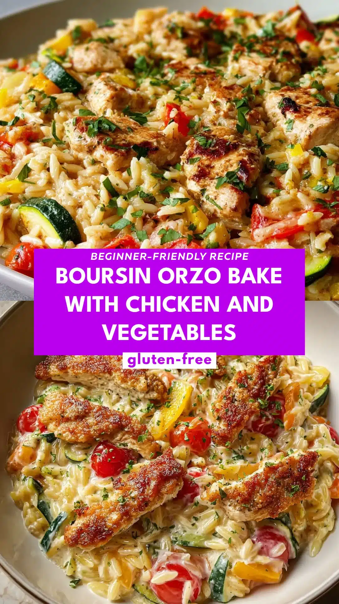 Boursin Orzo Bake with Chicken and Vegetables