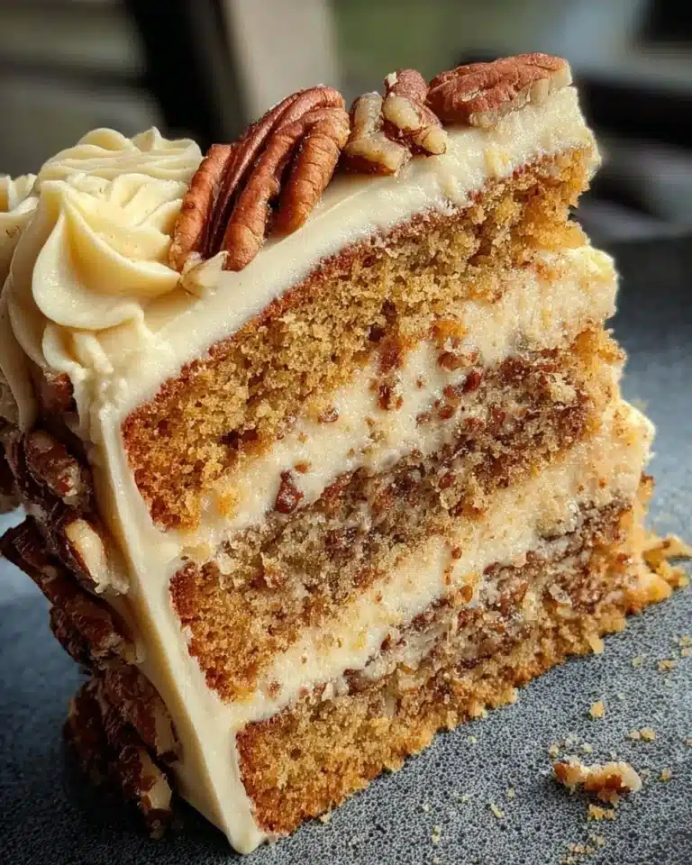 Delicious slice of Butter Pecan Cake with nuts and creamy frosting