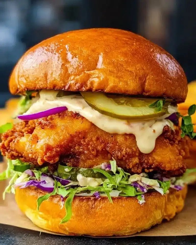 Buttermilk Fried Crispy Chicken Burger with lettuce and sauce