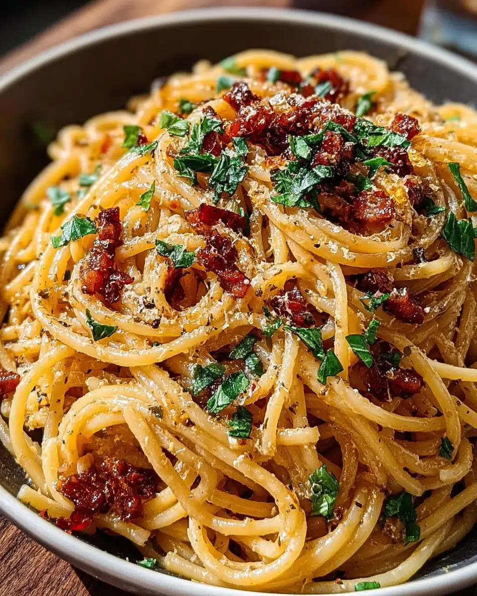 Caramelized Onion Pasta with Chili Oil