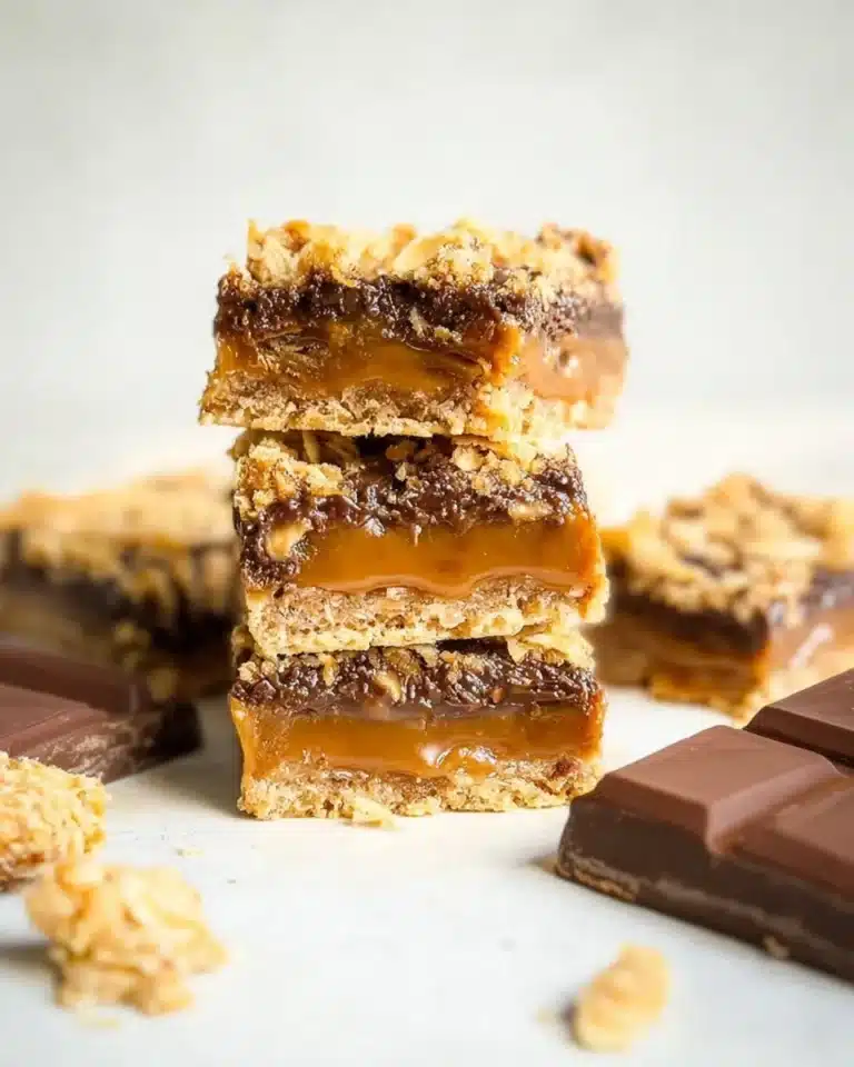 Delicious Carmelite Bars with layers of chocolate and caramel