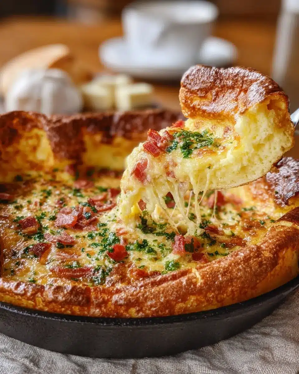 Delicious Cheddar Bacon Dutch Baby served with herbs and spices