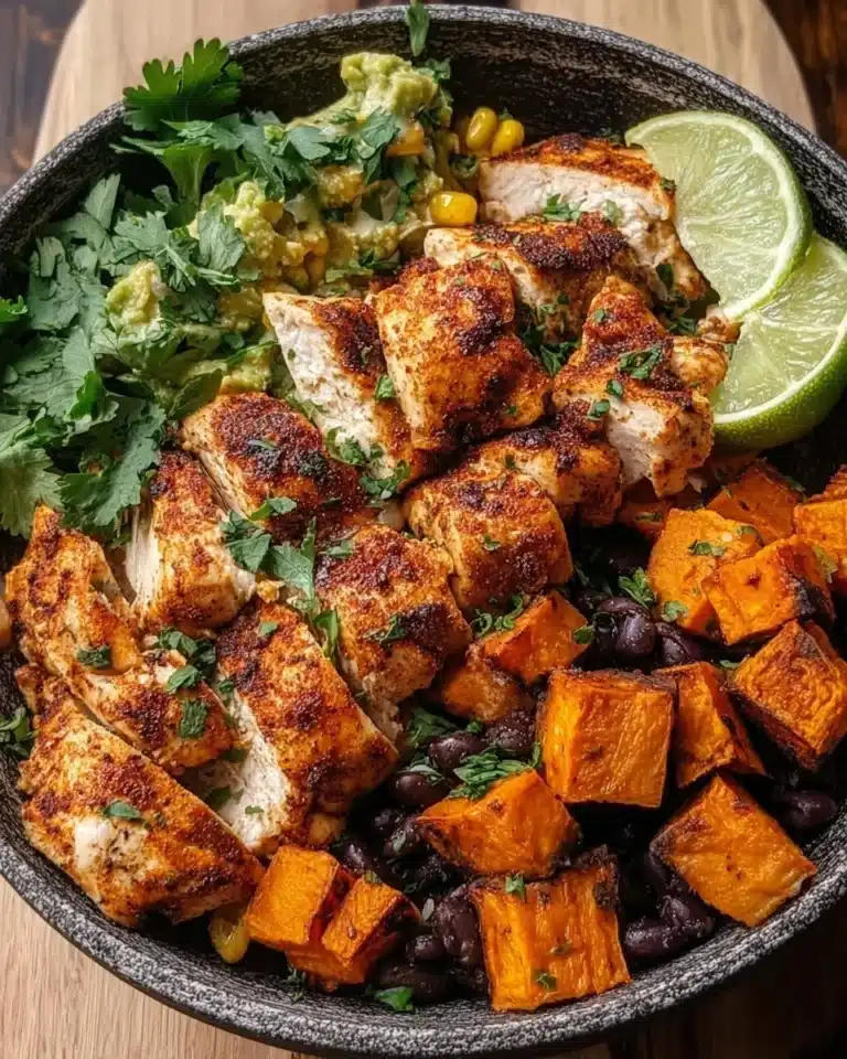Delicious Chicken and Roasted Sweet Potato Bowl for a healthy meal.