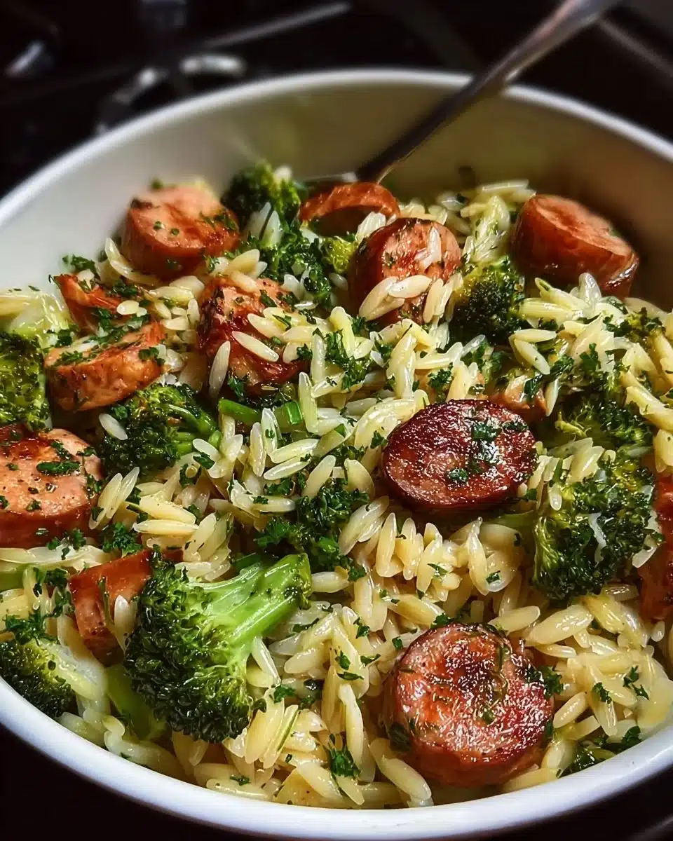 Chicken Sausage Broccoli Orzo Skillet