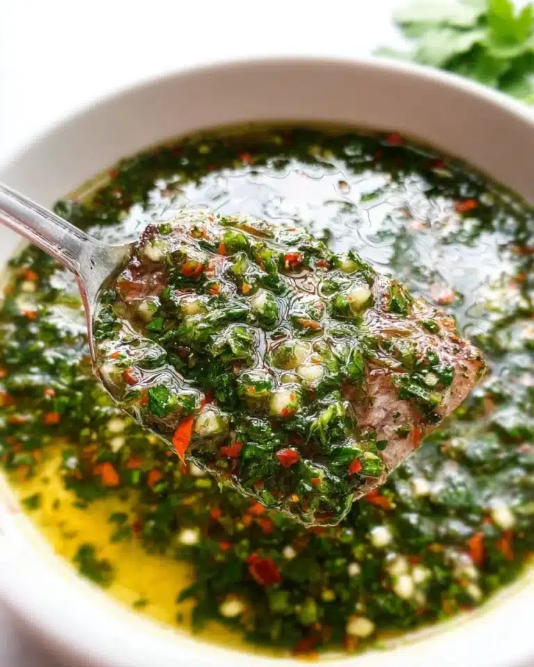 Fresh and zesty Chimichurri Sauce in a bowl with herbs and garlic