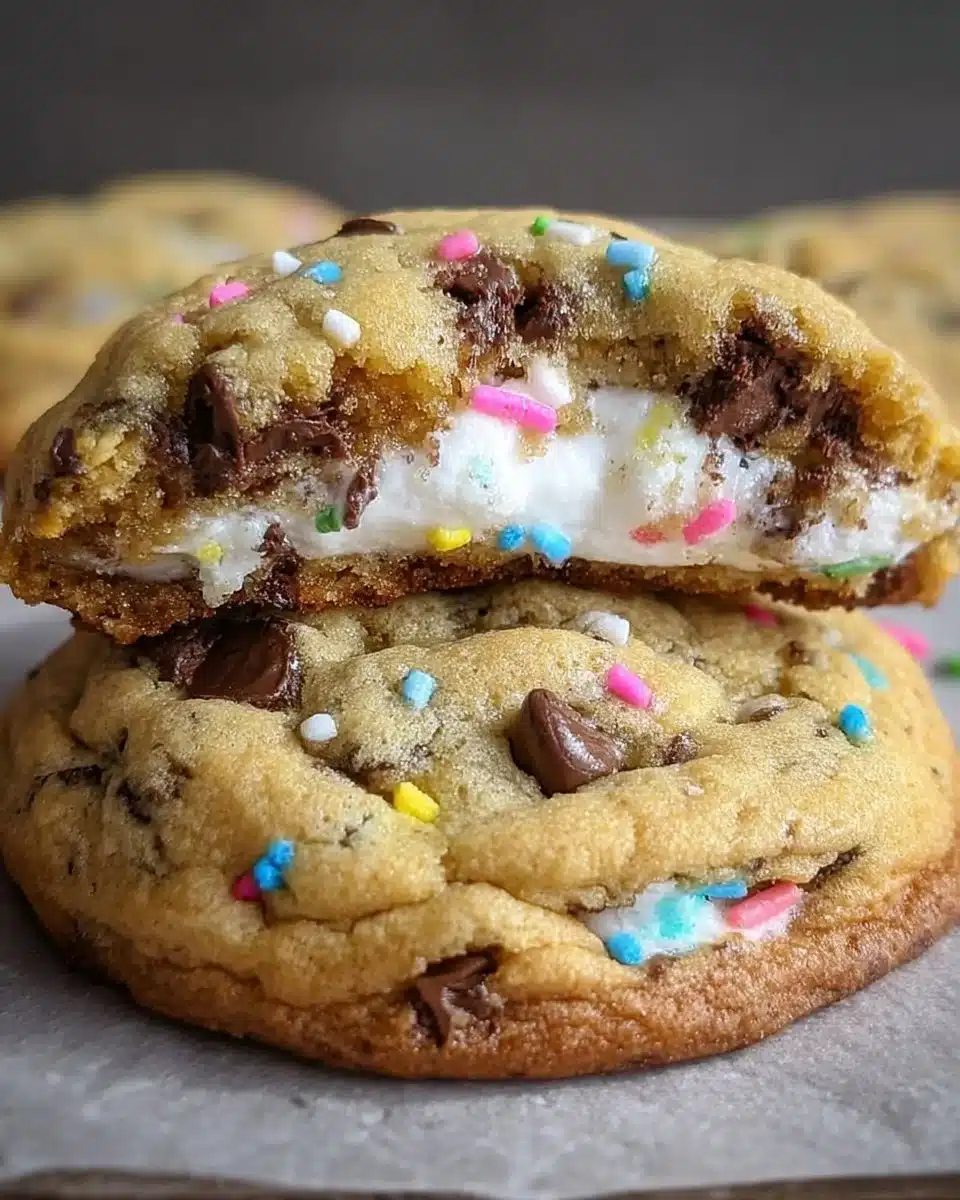 Chocolate chip Peep stuffed Easter cookies decorated for the holiday