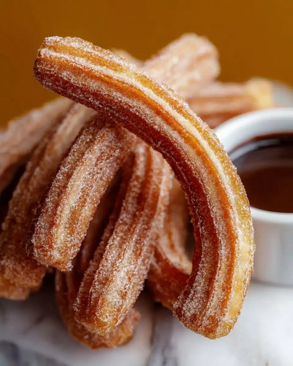 Delicious churros dusted with cinnamon sugar on a plate.