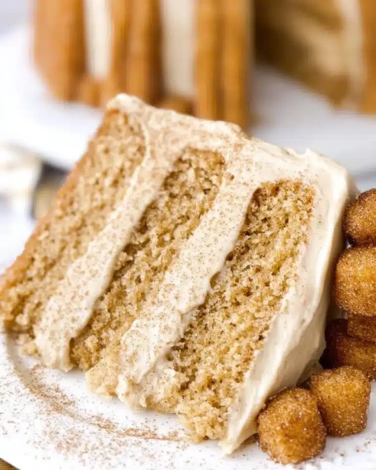 Delicious Churro Three Milks Cake topped with cream and cinnamon