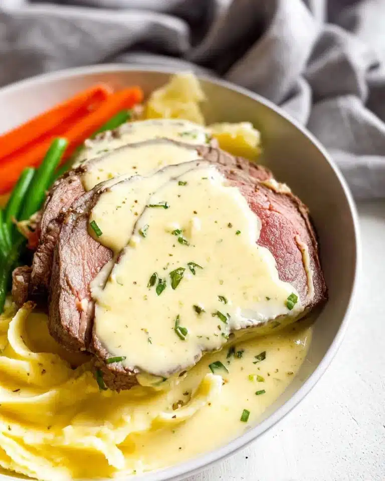 Classic creamy garlic sauce drizzled over pasta with herbs and spices