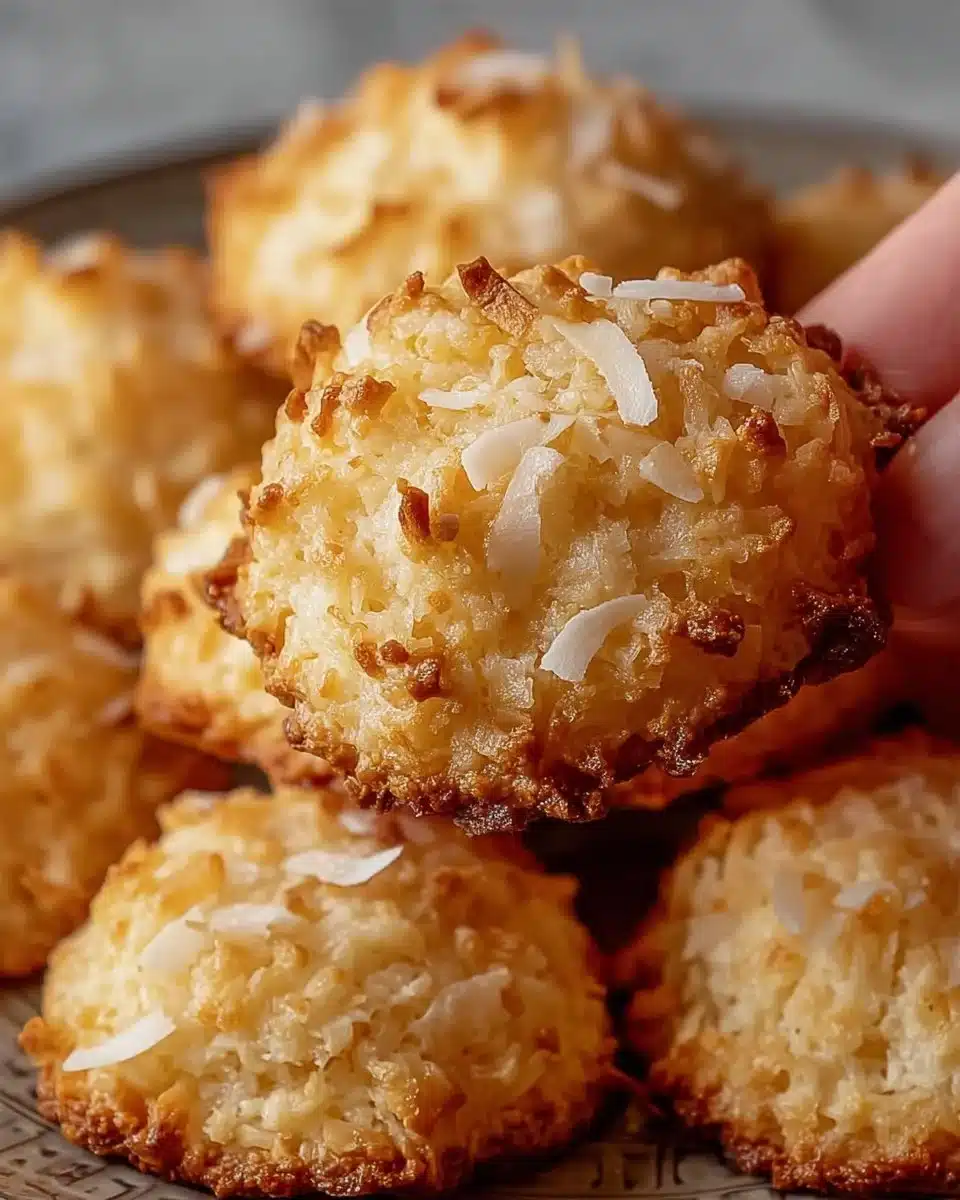Delicious homemade coconut cookies on a plate with a tropical background