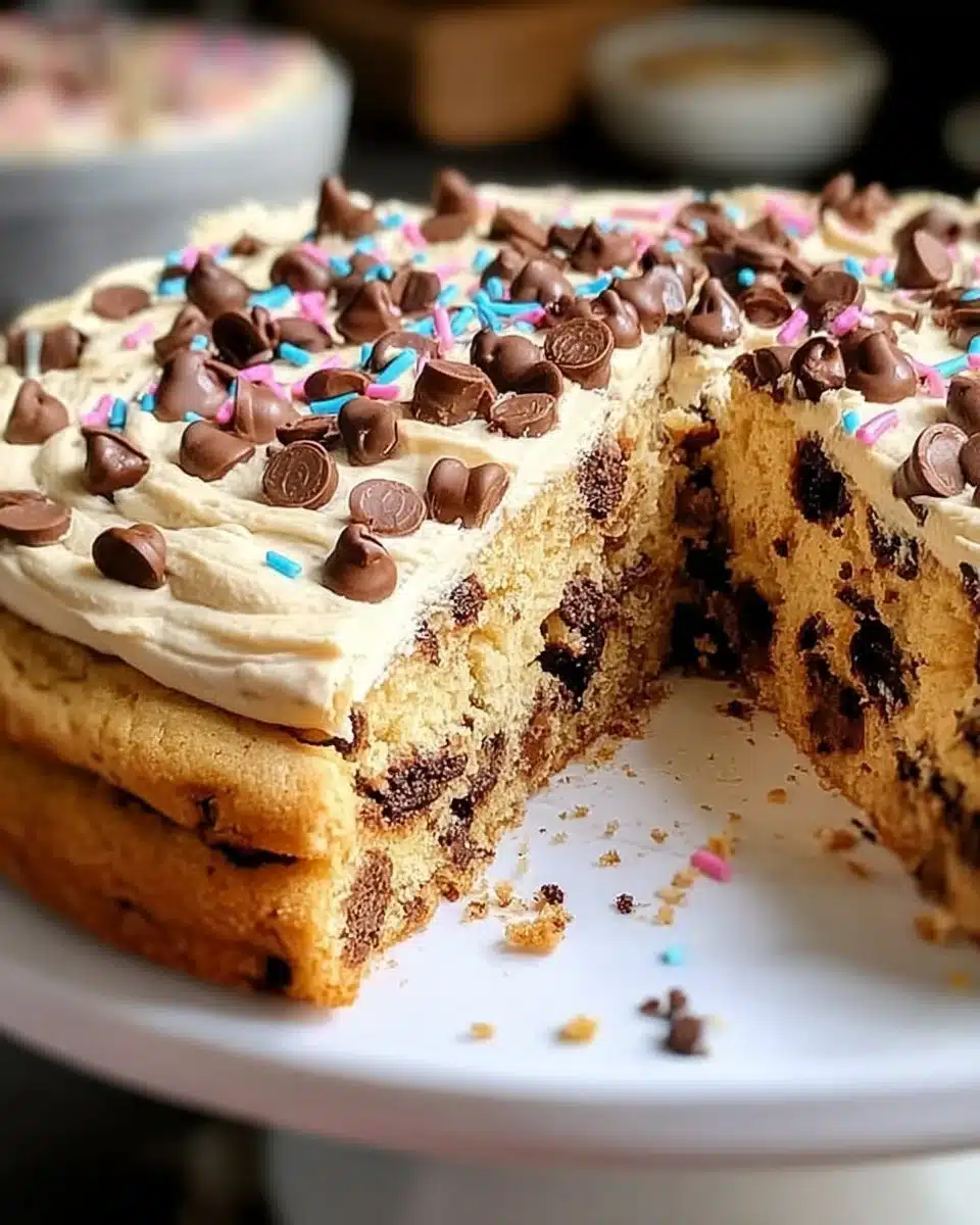Delicious homemade cookie cake on a decorative plate