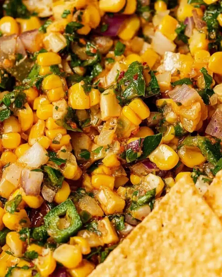Fresh Chipotle chili corn salsa served in a bowl with cilantro and lime.