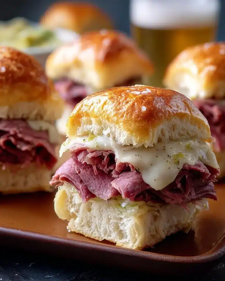Delicious corned beef sliders served with toppings