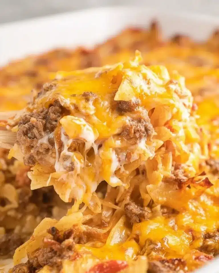 Creamy Hamburger Casserole with Green Beans served in a bowl