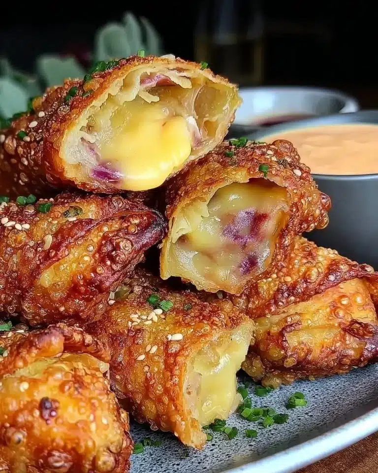 Plate of crispy Irish egg rolls served with dipping sauce
