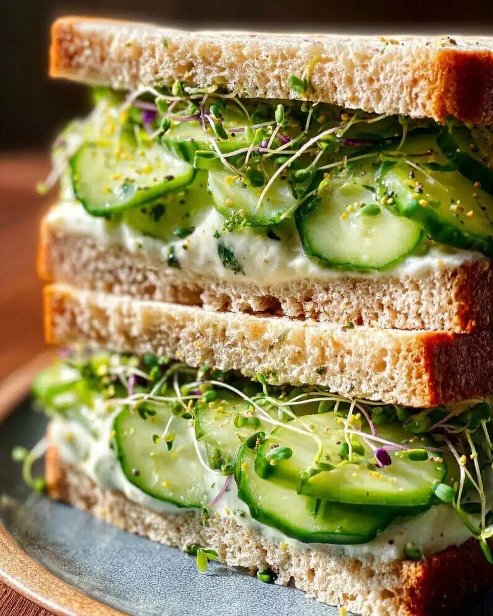 Cucumber salad sandwich made with fresh ingredients and herbs