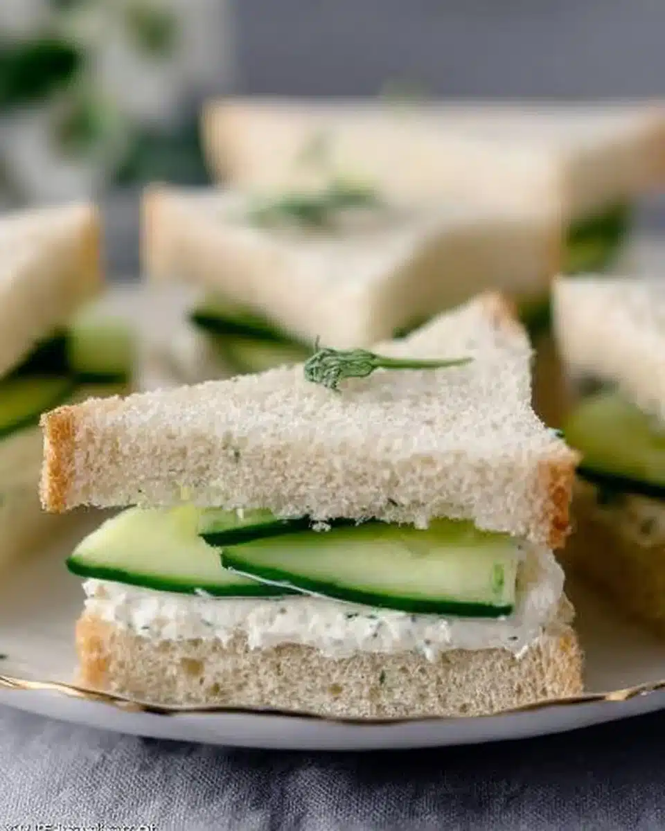 A plate of freshly made cucumber sandwiches ready for serving