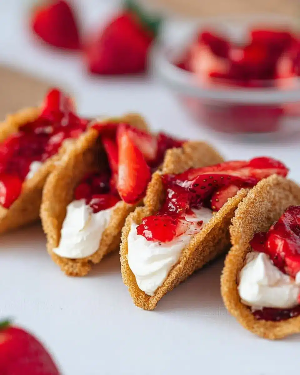 Delicious dessert tacos filled with sweet ingredients and topped with chocolate